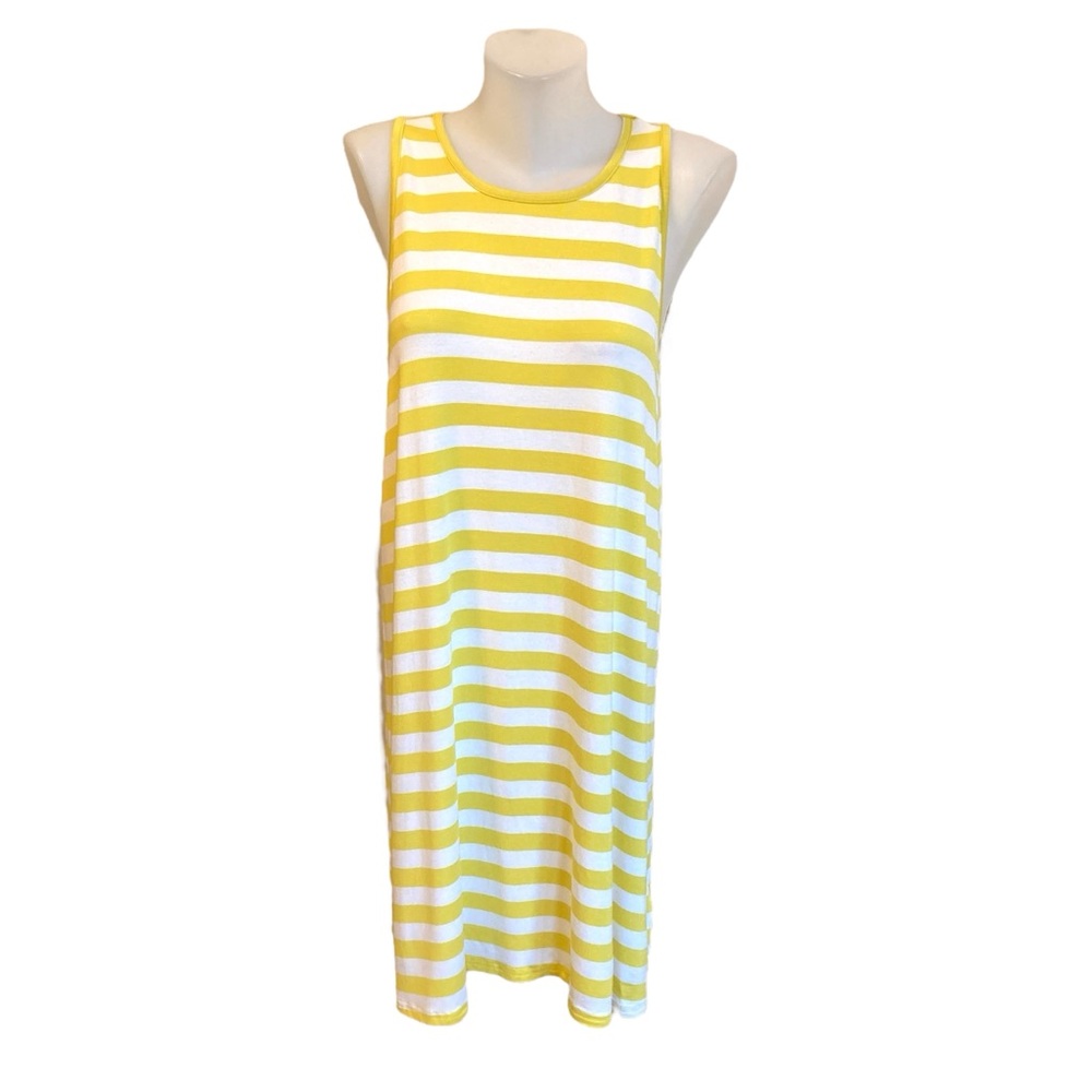 GAP factory Yellow and White stripe jersey Swing Dress L large petite NWOT